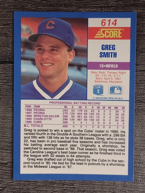 1990 Score #614 Greg Smith RC