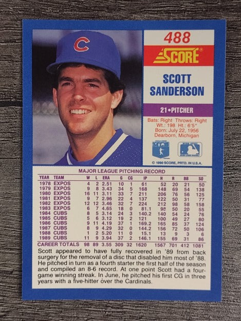 1990 Score #488 Scott Sanderson