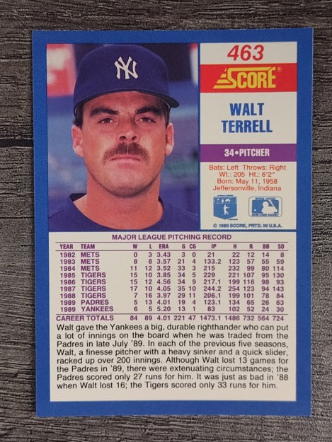 1990 Score #463 Walt Terrell