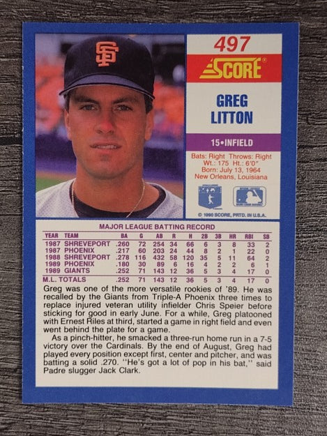 1990 Score #497 Greg Litton
