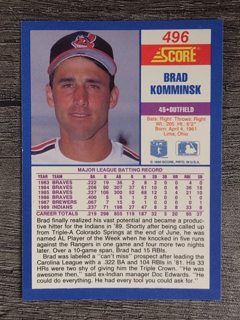 1990 Score #496 Brad Komminsk