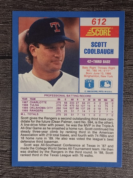 1990 Score #612 Scott Coolbaugh RC