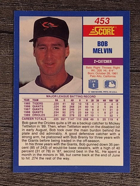 1990 Score #453 Bob Melvin