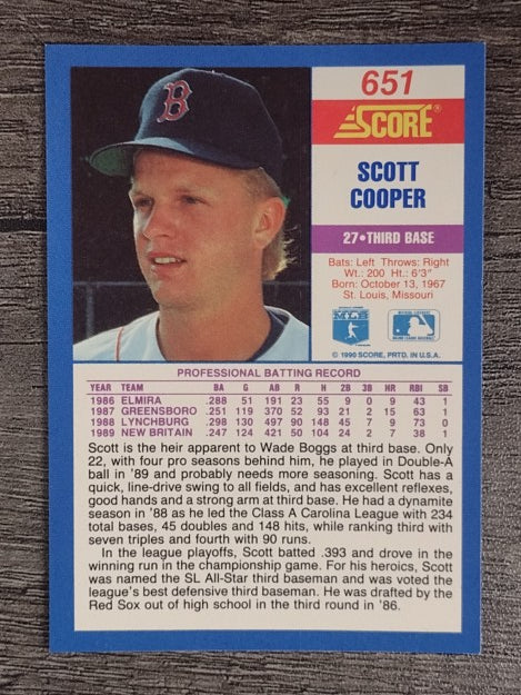 1990 Score #651 Scott Cooper RC