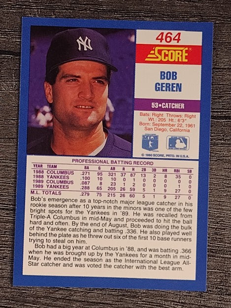 1990 Score #464 Bob Geren