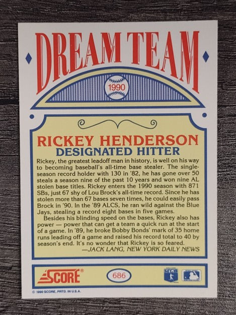 1990 Score #686 Rickey Henderson DT