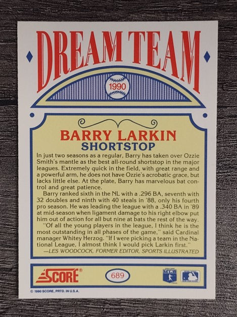 1990 Score #689 Barry Larkin DT