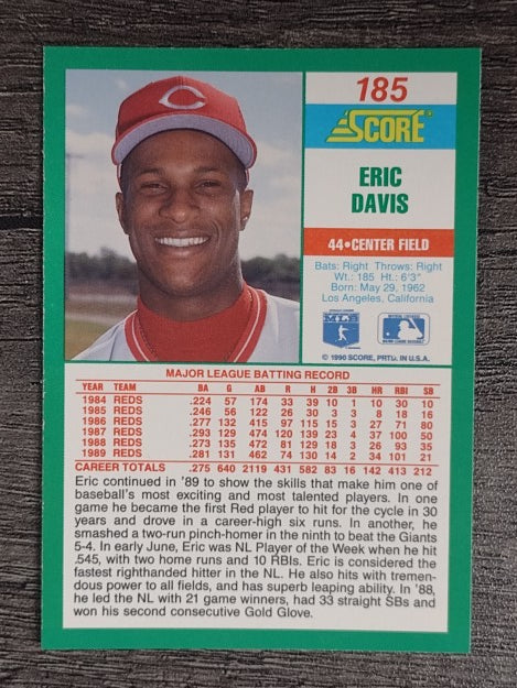 1990 Score #185 Eric Davis