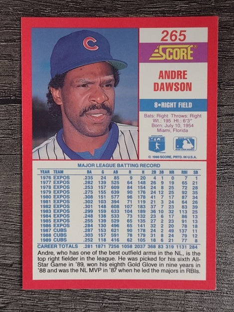 1990 Score #265 Andre Dawson