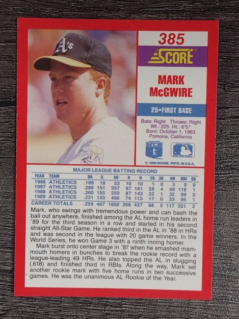 1990 Score #385 Mark McGwire