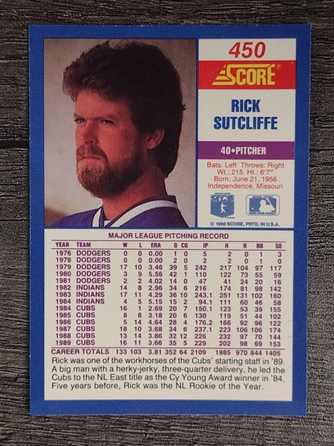 1990 Score #450 Rick Sutcliffe