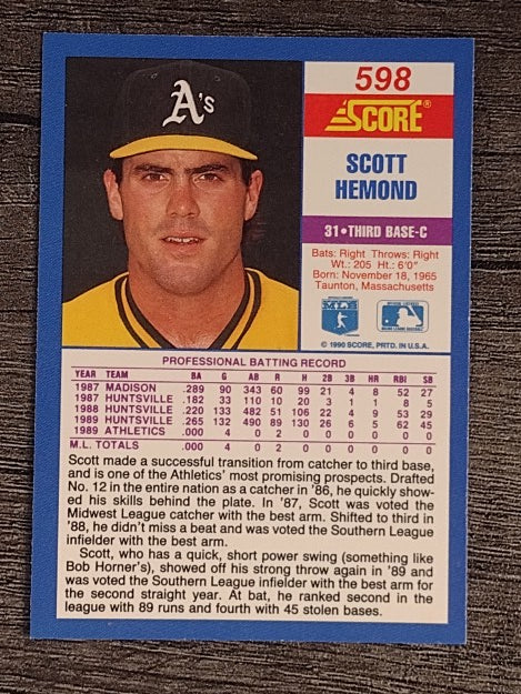 1990 Score #598 Scott Hemond RC