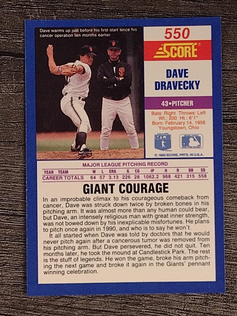 1990 Score #550 Dave Dravecky