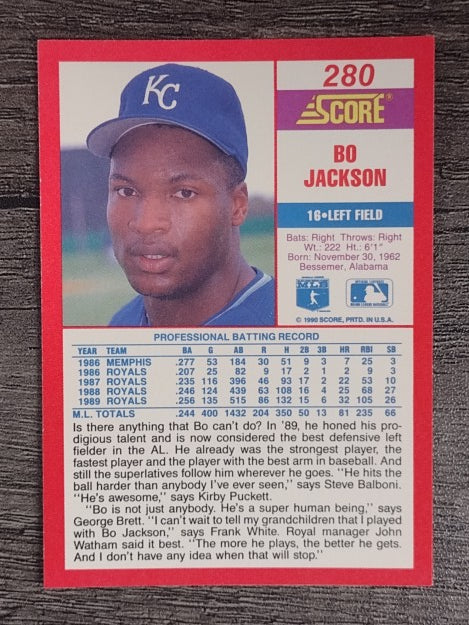 1990 Score #280A Bo Jackson ERR/Watham