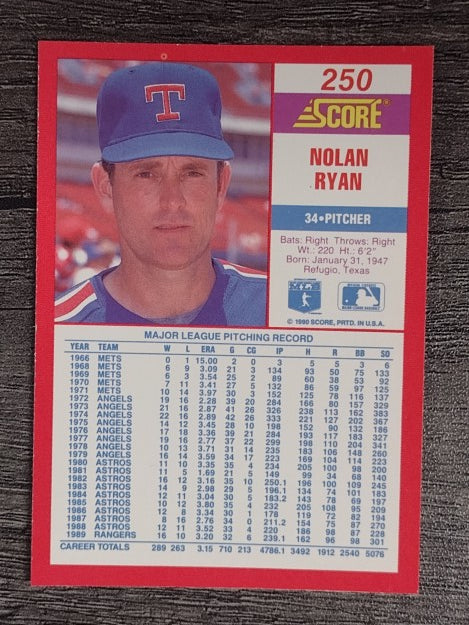 1990 Score #250 Nolan Ryan