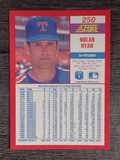 1990 Score #250 Nolan Ryan