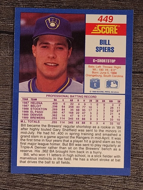 1990 Score #449B Billy Spiers COR/Born in 1966