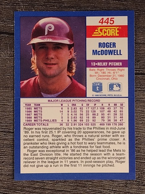 1990 Score #445 Roger McDowell