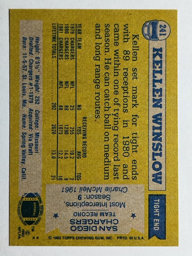 1982 Topps #241 Kellen Winslow AP