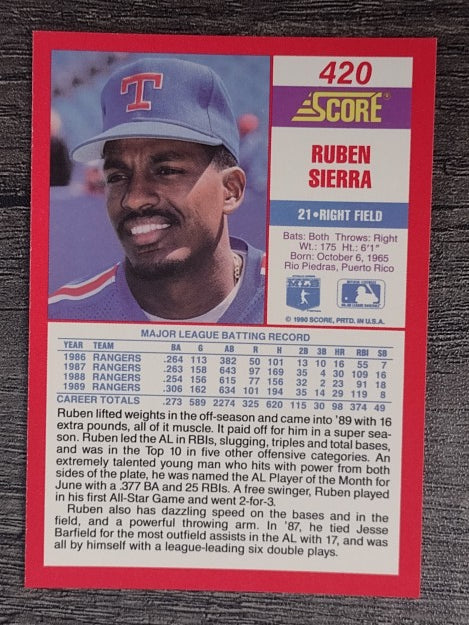 1990 Score #420 Ruben Sierra