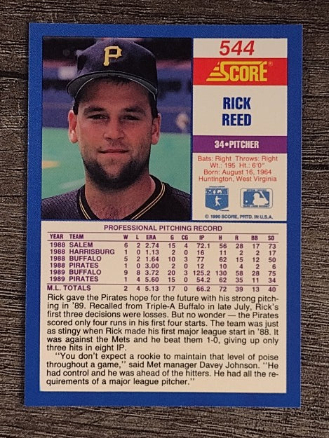 1990 Score #544 Rick Reed RC