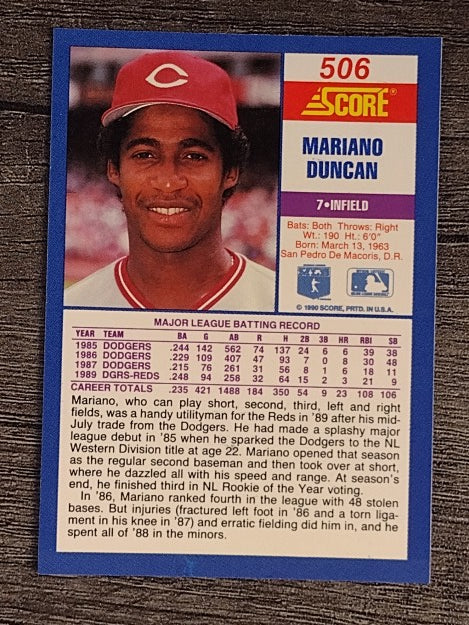 1990 Score #506 Mariano Duncan