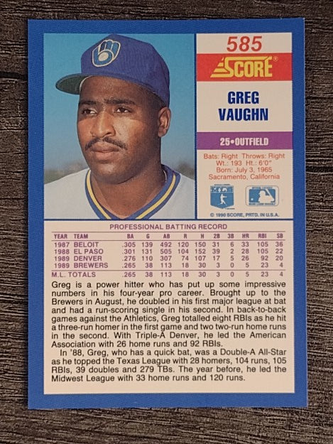1990 Score #585 Greg Vaughn