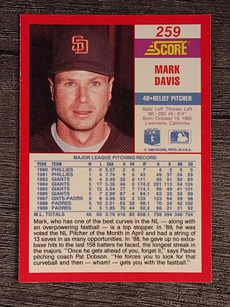1990 Score #259 Mark Davis