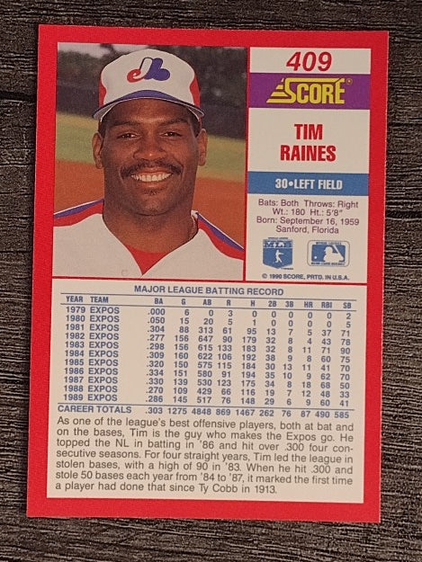1990 Score #409 Tim Raines