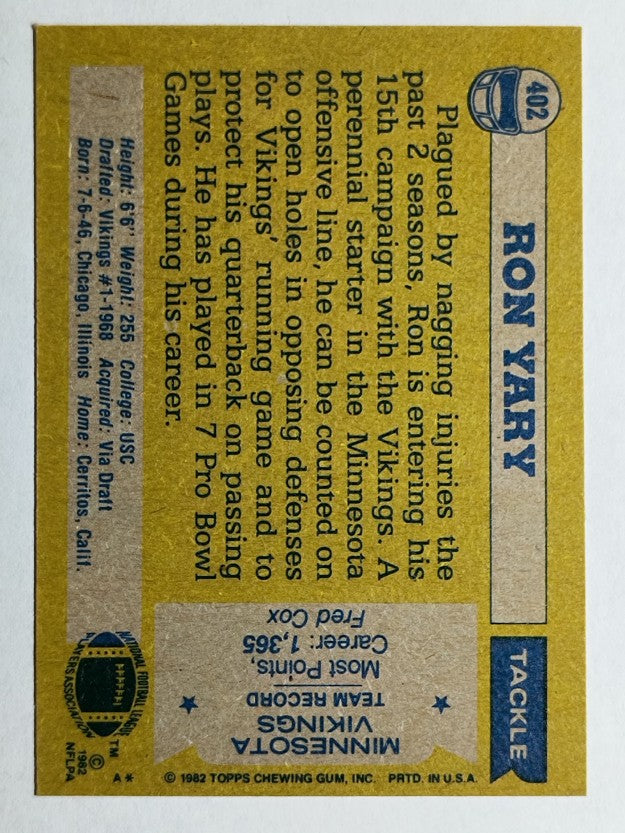 1982 Topps #402 Ron Yary