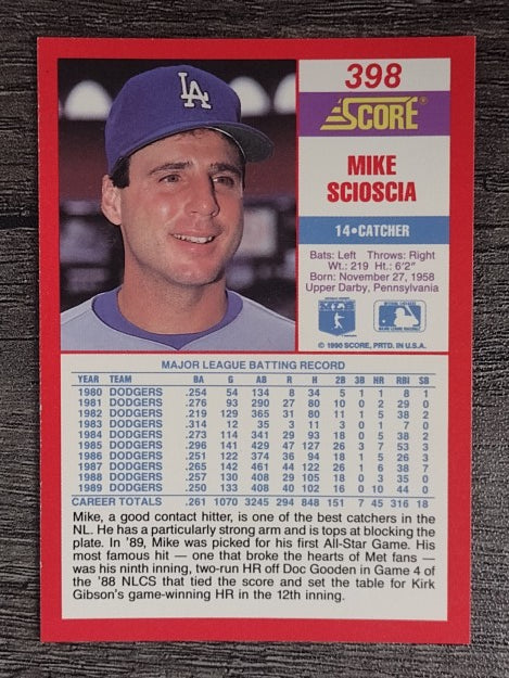 1990 Score #398 Mike Scioscia