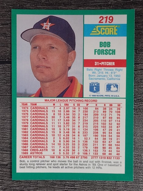 1990 Score #219 Bob Forsch