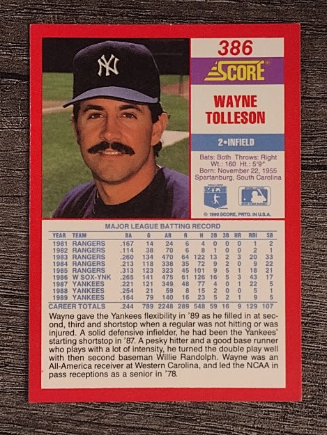 1990 Score #386 Wayne Tolleson
