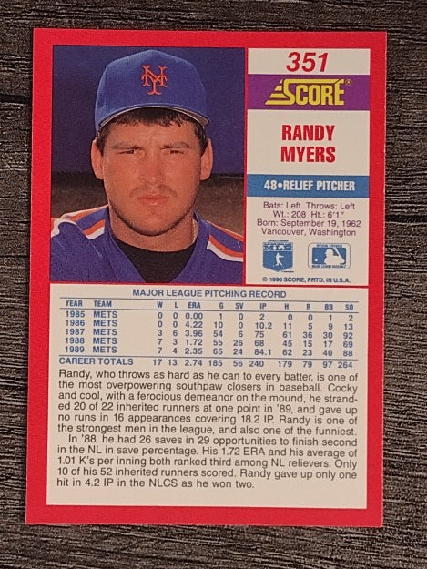1990 Score #351 Randy Myers