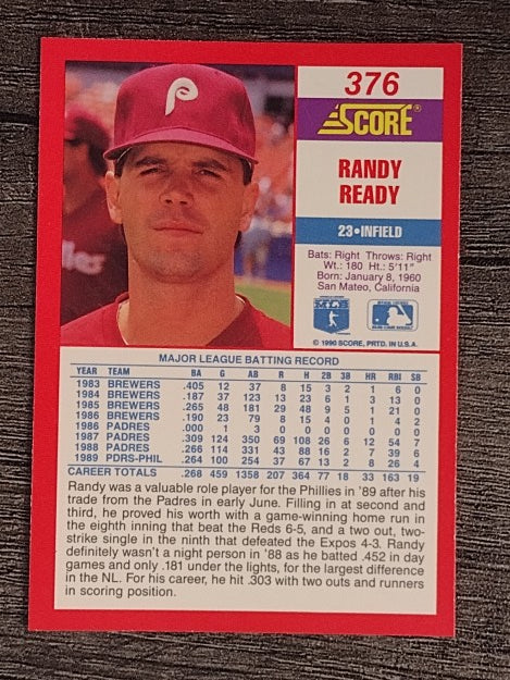 1990 Score #376 Randy Ready