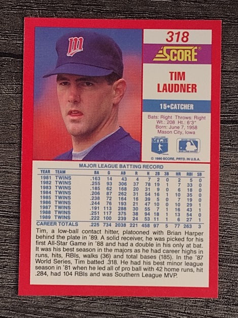 1990 Score #318 Tim Laudner