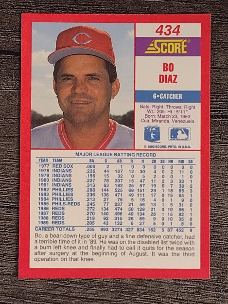 1990 Score #434 Bo Diaz