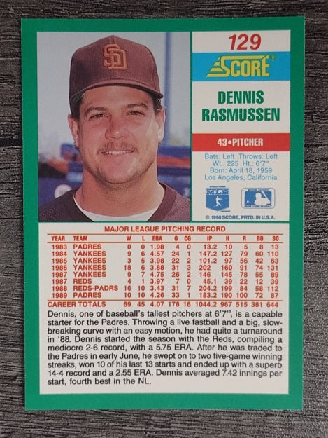 1990 Score #129 Dennis Rasmussen