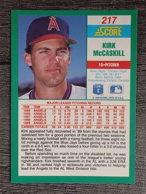 1990 Score #217 Kirk McCaskill