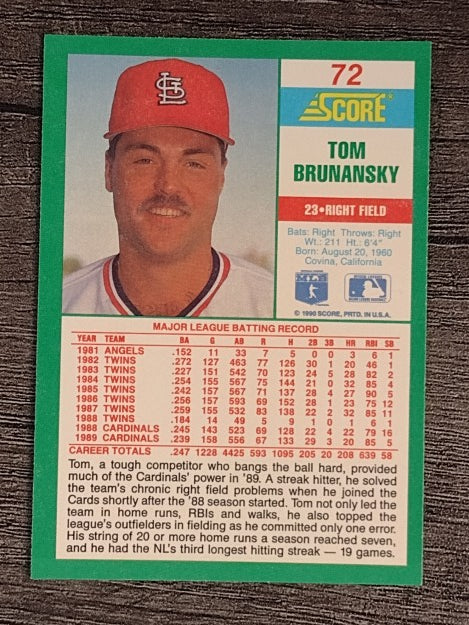 1990 Score #72 Tom Brunansky