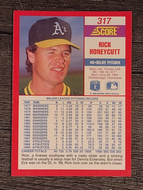 1990 Score #317 Rick Honeycutt