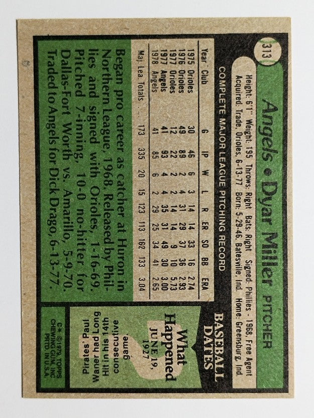 1979 Topps #313 Dyar Miller (EX)