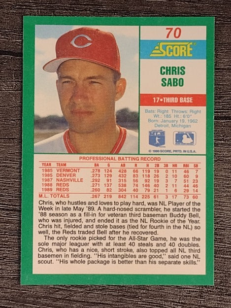 1990 Score #70 Chris Sabo