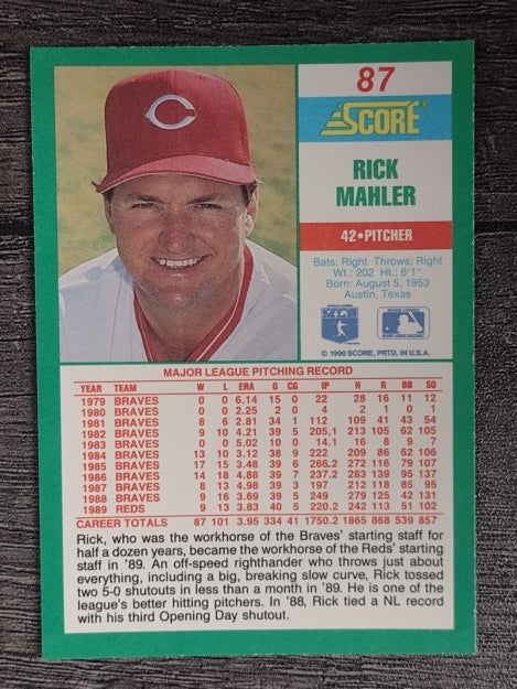 1990 Score #87 Rick Mahler