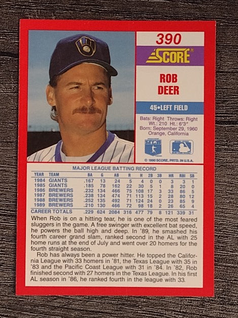 1990 Score #390 Rob Deer
