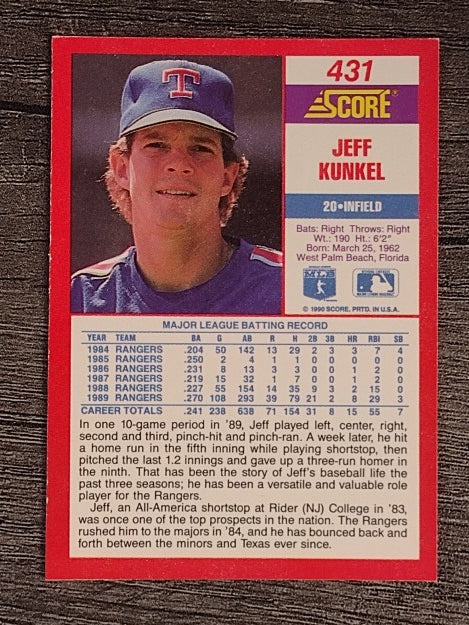 1990 Score #431 Jeff Kunkel
