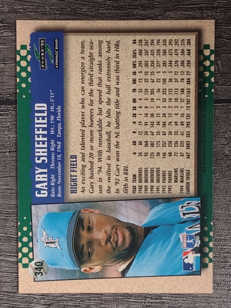 1995 Score #340 Gary Sheffield