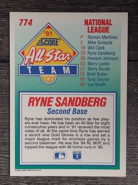 1992 Score #774 Ryne Sandberg AS