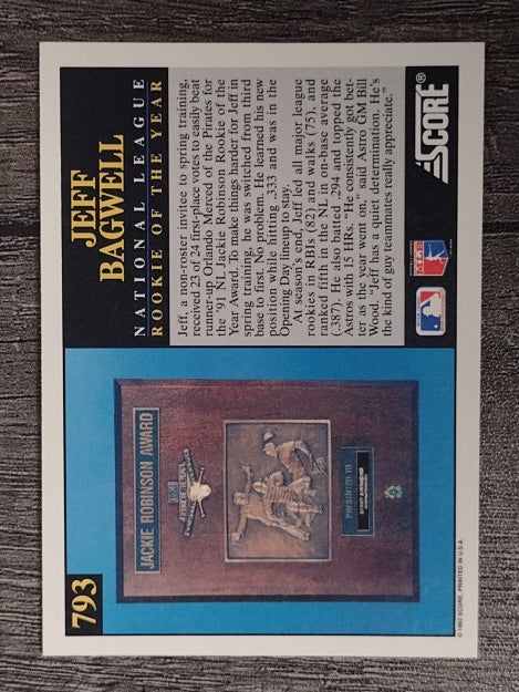1992 Score #793 Jeff Bagwell ROY