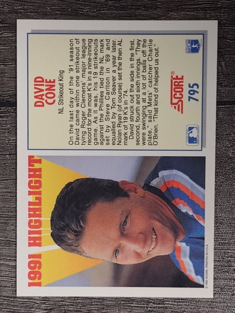 1992 Score #795 David Cone HL